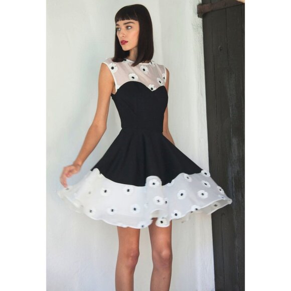 Eva Franco Anthropologie Black and White Petal Sleeveless Occasion Dress